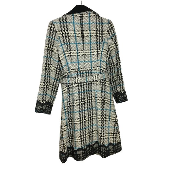 MaxMara 4 Plaid Coat Wool Cotton Textured Tweed Black Lace Velvet Details - Picture 4 of 9